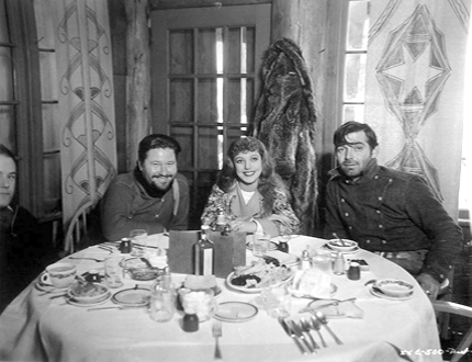 Jack Oakie, Loretta Young and Clark Gable 
lunch break on the set of Call of the Wild 1935