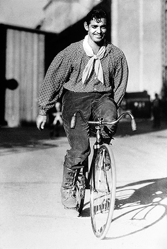 on his bicycle